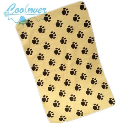 China QUICK DRY Pet Cool Towel Mat PVA Dog Hair Chamois Chamois Cooling Absorbing Cham Printed Dog Paw Logo Wash for sale