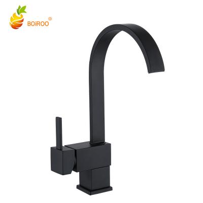 China Other BOiROO Hot Sale Stainless Steel Gooseneck Kitchen Sink Faucet Black Square Brass Kitchen Faucet for sale