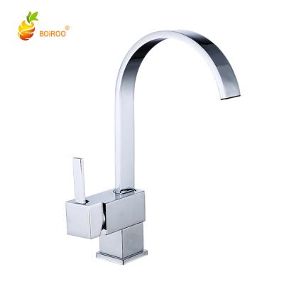 China Sense Faucets BOiROO Stainless Steel 360 Degree Swivel Brass Elbow Plated Square Hot And Cold Mix Kitchen Sink Single Handle Faucet for sale