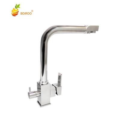 China BOiROO Brass Square Sense Faucets 360 Degree Rotating Double Handle Single Three Hole In One Kitchen Sink Water Purification Faucet for sale