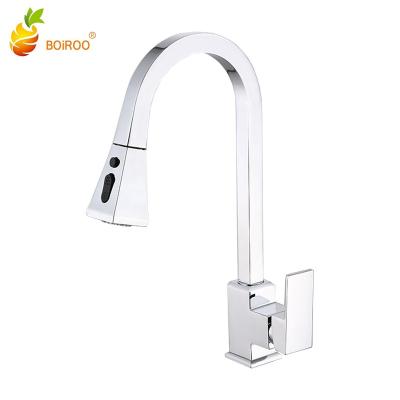 China BOiROO Thermostatic Faucets Pull Down Hot And Cold White Cheap Ceramic Surface OEM Style Brass Kitchen Sink Faucet Advance for sale