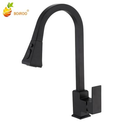 China BOiROO Thermostatic Faucets Pull Down Cheap Kitchen Sink Faucet Black Hot And Cold OEM Style Brass Lead Ceramic Surface for sale