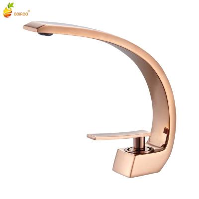 China Metered Faucets BIiROO Rose Gold Moon Bay Trend Thickened Simple Single Handle Luxury Bathroom Hot And Cold Water Faucet Hole Brass Faucet for sale