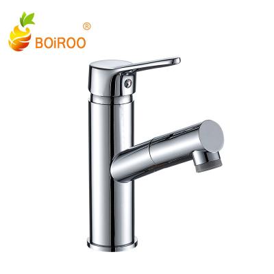 China Pull Out Spray BOiROO Chrome Plated Brass Deck Mounted One Hole Single Handle Round Chassis Easy Install Hot Sale Mixer Tap Free Rotation for sale