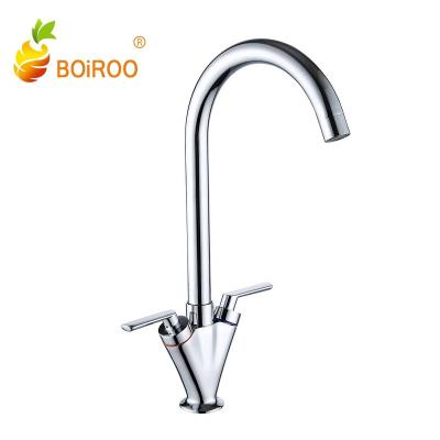 China BOiROO Faucets Brass Single Hole Double Handle Large Chrome Bathroom Kitchen Hot And Cold Water Faucet Stainless Steel Metered Curved Sink Faucet for sale