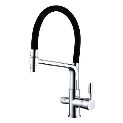 China Pull Out BOiROO 3-in-1 Spray Double Handle Brass Chrome Plated Kitchen Sink Faucet Black Water Purifier Faucet for sale