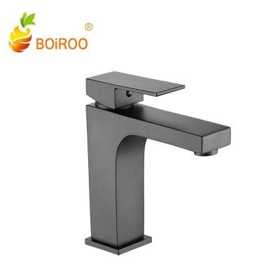 China BOiROO Square Black Long Neck Single Hole One Handle Faucets Bathroom&Kitchen Water Basin Mixer Basin Mixer Single Tap Base Brass Metered Hot Sale OEM Brass Faucet for sale