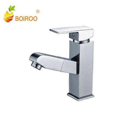 China Pull Out Spray BOiROO Chrome Brass Deck Mounted One Hole Single Handle Round Square Easy Install Hot Sale Mixer Tap Free Spin Pull Out Faucet for sale