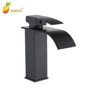 China BOiROO Stainless Steel Single Hole Single Handle Basin Black Waterfall Faucet Metered Wall Mounted Bathroom Faucets Pull Down Hot and Cold Water Faucet for sale