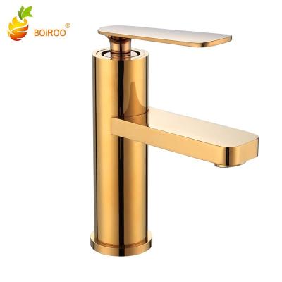 China Gold BOiROO Faucets Fashion Gold Round Mouth Hole Single Hole Brass Luxury Brass Single Handle Metered Basin Faucet Hot And Cold Water for sale