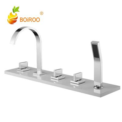 China Without Slide Bar BOiROO Bathtub Faucet For Sale Hot Cold Stainless Steel Rectangle Bathroom Mixer Tap Modern Triple Shower Head 5 In 1 for sale