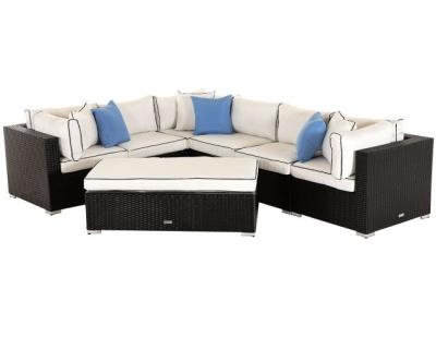 China Modern Geneva Corner 7 Piece Rattan Garden Sofa Set in Black and Vanilla for sale