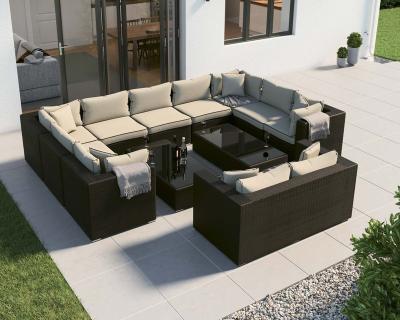 China Modern Geneva Corner 12 Piece Rattan Garden Sofa Set in Black and Vanilla for sale