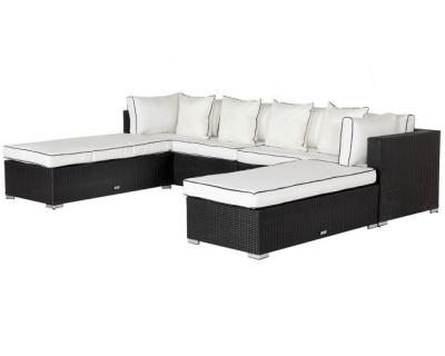 China Modern Monaco Sofa Set Rattan Garden Daybed in Black and Vanilla with Outdoor Cover for sale