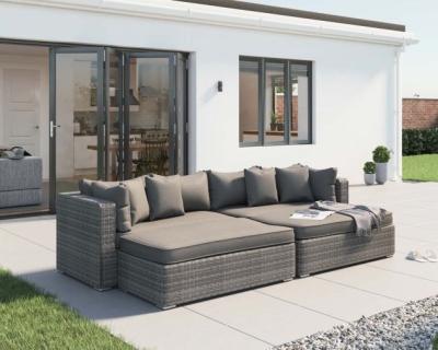 China Modern Monaco Sofa Set Rattan Garden Daybed in Gray with cushion glassand outer covers for sale