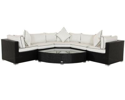 China Modern Florida 6 Piece Angled Corner Rattan Garden Sofa Set in Black and Vanilla for sale