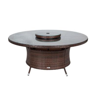 China Traditional exported oversea large comfortable round dining table with comfortable material aluminum wicker and glass for sale