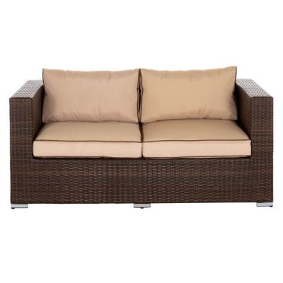 China Modern Garden Wicker Scarf 2 Seater Rattan Sofa Set In Chocolate And Cream Sofa Set For Indoor Outdoor for sale