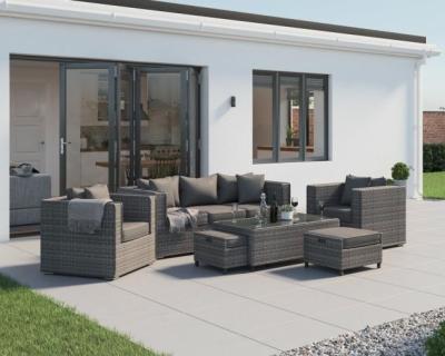 China Modern Garden Choker 3 Seater Rattan Sofa Set in Gray with Glass Coffee Table and Outdoor Covers for sale