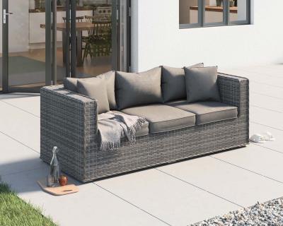 China Modern Kerchief 3 Seater Rattan Garden Sofa In Gray With Cushion And Outdoor Cover for sale