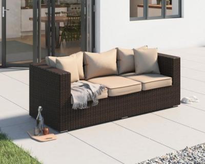 China Modern Kerchief 3 Seater Rattan Garden Sofa in Chocolate and Coffee Cream Prep with Cushion and Outdoor Cover for sale