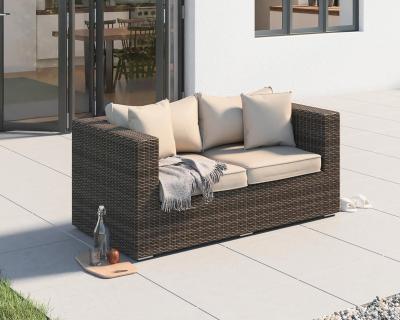 China Modern Scarf 2 Seater Rattan Garden Sofa In Premium Truffle Brown And Champagne for sale