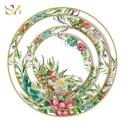 China Sustainable Charger Custom Print Design Leaf Party Ceramic Dinner Dish For Tableware for sale