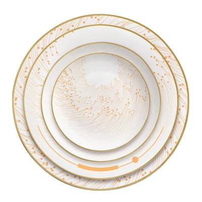 China Gold Rim Round Bone China Dinner Set Round Western Ceramic Dinnerware Sets for sale