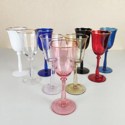 China CREATIVE Cyan Color Tipped Wine Soda Lime Glass Crystal Hand Cut Goblets for sale