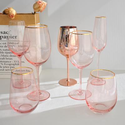 China Sustainable Wholesale Pink Champagne Flutes Wine Glass Sets Crystal Wine Glass Wedding for sale