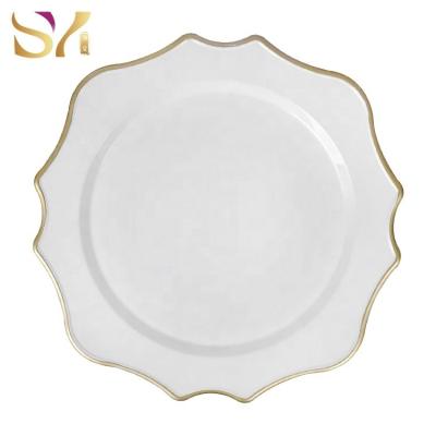 China Wholesale Disposable White Gold Disposable Irregular Rim Charger Plastic Dishes For Weddings Party for sale