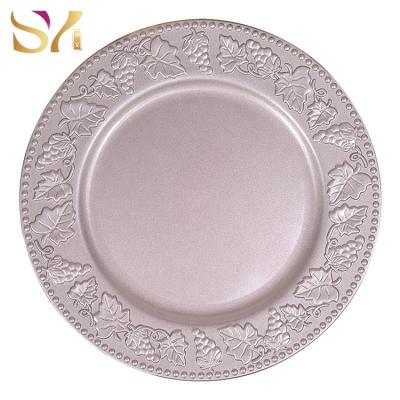 China Decoration Wedding Disposable 13 Inch PP Plastic Pink Disposable Charger Plates For Hire for sale