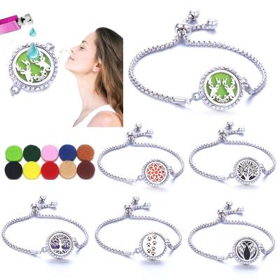 China Diy Sensitive Adjustable Stainless Steel Aroma Tree of Life Perfume Aromatherapy Essential Oil Diffuser Bracelet Romantic Women Healing for sale