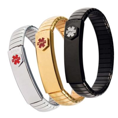 China Stainless Steel CLASSIC Magnetic Medical Free Diabetic Alert Elastic ID Bracelet for sale