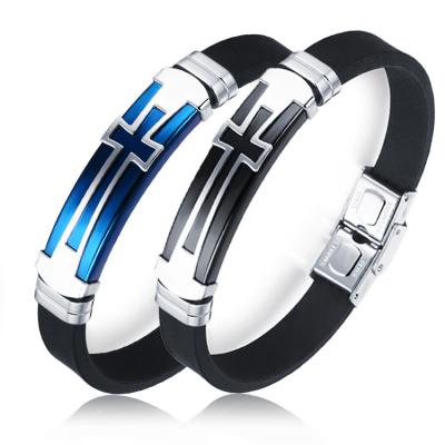 China Silicone Energinox Silicone Stainless Steel Bracelet with Metal Plate and Clasp for sale