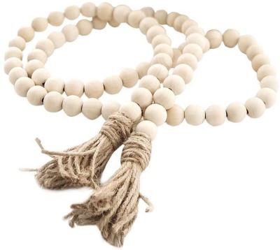 China USA Rustic Boho Country Decor Prayer Beads Large Wall Hanging Decor Farmhouse Beads 58in Wooden Bead Garland With Tassels for sale