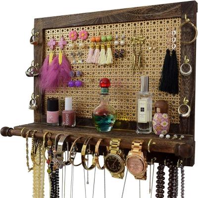 China Large Rustic Wall Mounted Jewelery Storage Organizer Rustic Wooden Hanging Jewelry Organizer Color 1 Pcs in Box Personal 200pcs for sale