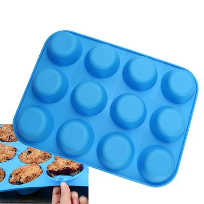 China Viable Silicone Non-Stick Cupcake Cups Silicone Cake Baking Mold 12 Cups Silicone Muffin Pan for Muffin Cans for sale