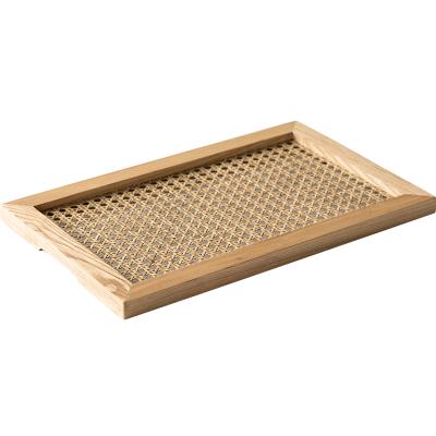 China Wooden Wholesale Wicker Wicker Woven Serving Storage Handmade Home Storage Tray Sustainable Cake Fruit Food Dercor for sale