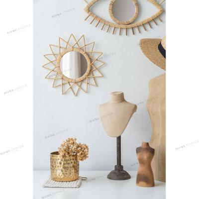 China Decorative Classic Handmade Natural Color Rattan Eye Shape Design Europe Wall Mirror Mirror for sale