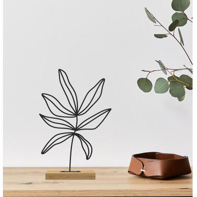 China Contemporary High Quality Metal Wrought Iron Black Leaves Hotel Home Decor Sculpture Wall Home Accessories for sale