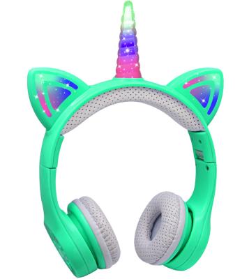 China Headband Cat Ear Unicorn Kids Headphones Foldable Wireless For Toddlers Boys Girls Tablet School Trip Wireless Light Up for sale