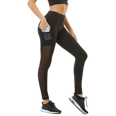 China Long Mesh Stitching Fitness Sports Yoga Leggings High Waist Sports Fitness Gym Reversible Black Side Pocket for sale