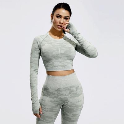 China QUICK DRY Print Seamless Workout Clothes Gym Sports Top Fitness Women Wear Yoga Active Training Long Sleeve for sale