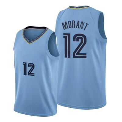 China OEM Team Design Ja Morant 12 Custom Basketball Wear Blue Tank Top Sports Shirt Men Breathable High Quality Breathable Vest Uniforms for sale