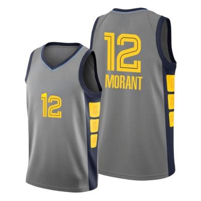 China Gray Men Custom Basketball Shirt Factory OEM Ja Morant Print Breathable Sportswear Uniform Basketball Quick Dry Breathable Tank Top for sale