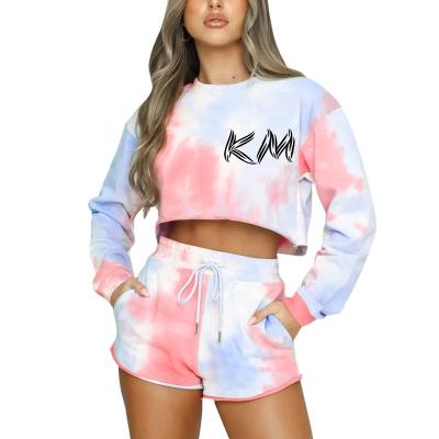 China Anti-wrinkle Ladies Crop Tops Sweatshirt Custom Women Tie Dye Hoodies for sale