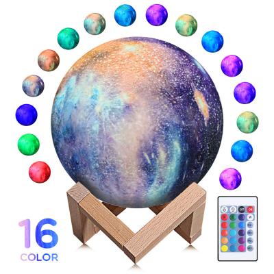 China Modern 16 Color USB Kids Gift Kids Bedroom Decorative Remote Control Colorful Touch& 3D Universe Led Night Moon Lamp for sale