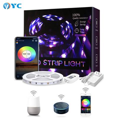 China Amazon Alexa Google Home SMD 5050 Hotel Wifi Controller Flexible Strip Light Tuya APP Control Waterproof Ble RGB LED Strip Light for sale