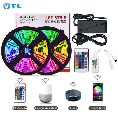 China ROOM/HOTEL/PARK/OTHER RGB WIFI+Blue-tooth outdoor led strip light with remote SMD 5050 DC12V waterproof 5m 10m 15m noise activated for sale